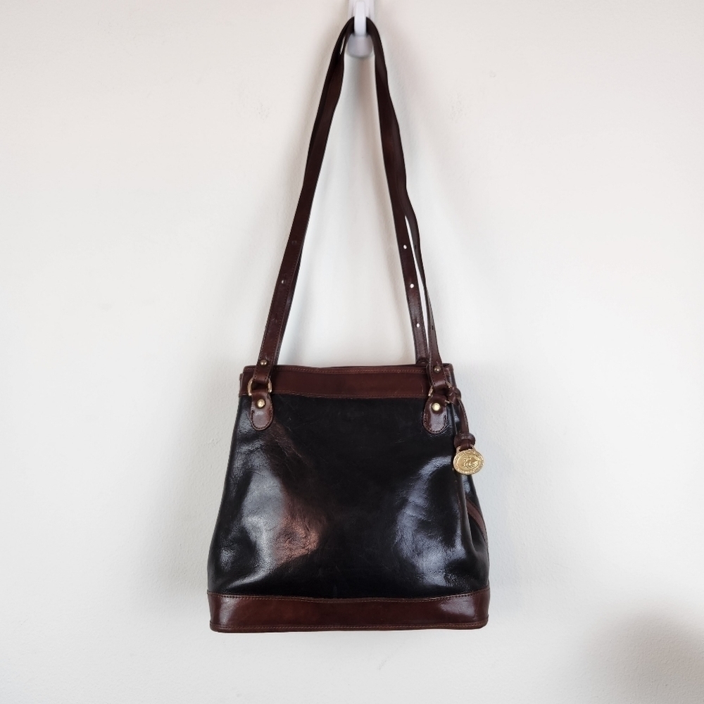 Brahmin Vintage Leather Shoulder Bag Brown Black With Hang Tag